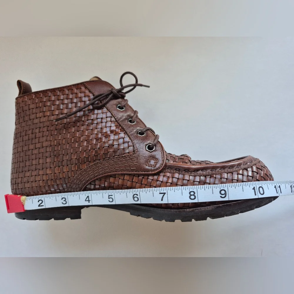 Susan Bennis Warren Edwards Shoes Brown Woven Leather Boot Italy VTG Size 9.5